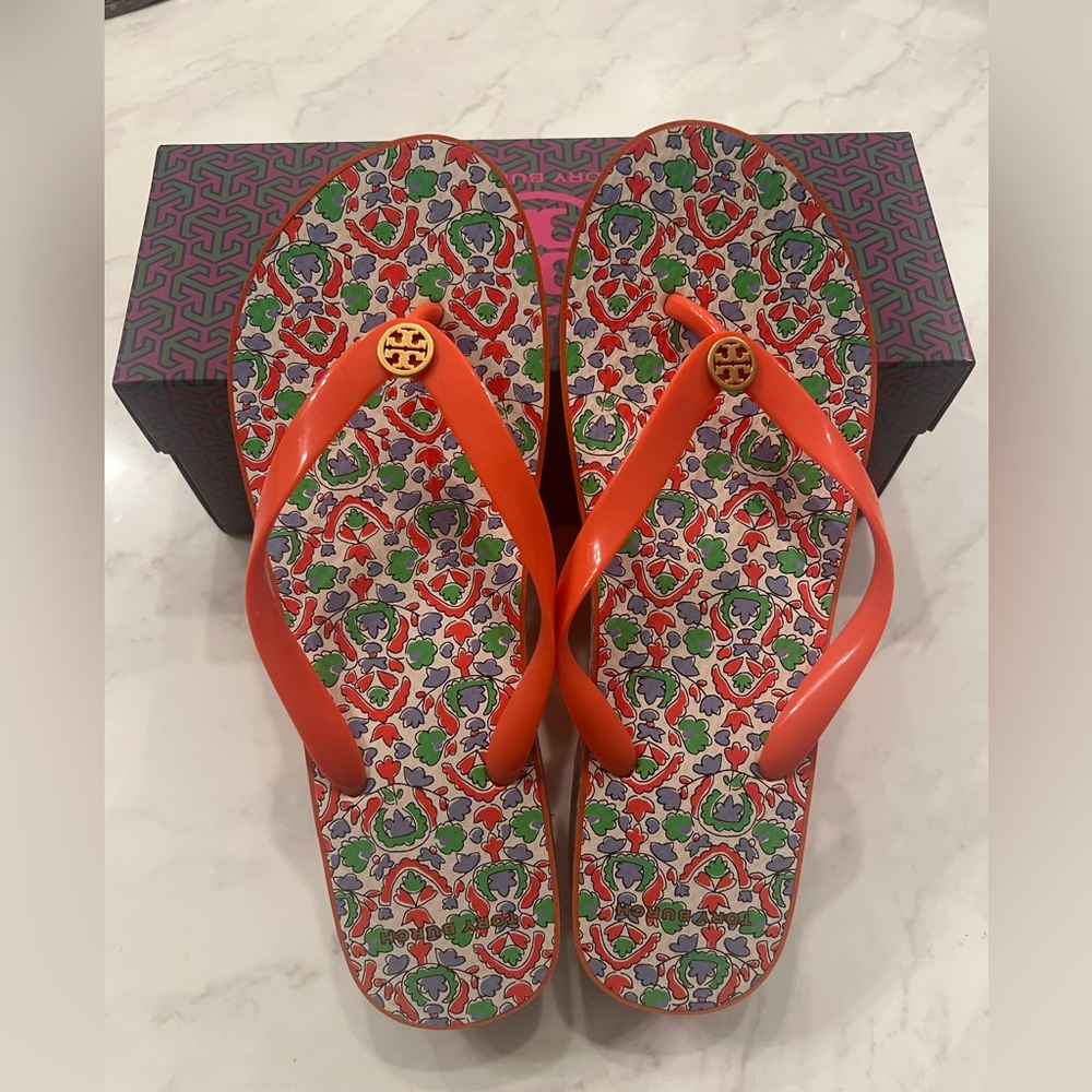 Tory Burch Orange Flip Flops-Size 11